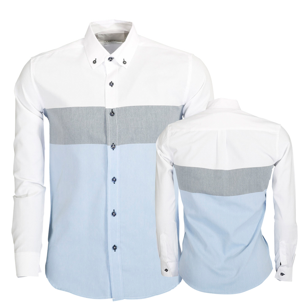엣지애 남성 넥포인트 기본 청 긴팔셔츠 MCTCT5201S1